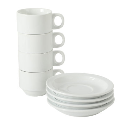  Ensemble de 4 tasses à expresso de 3 onces, petites tasses à café empilables avec 4 soucoupes, support en métal, tasses en céramique et accessoires pour machine à café