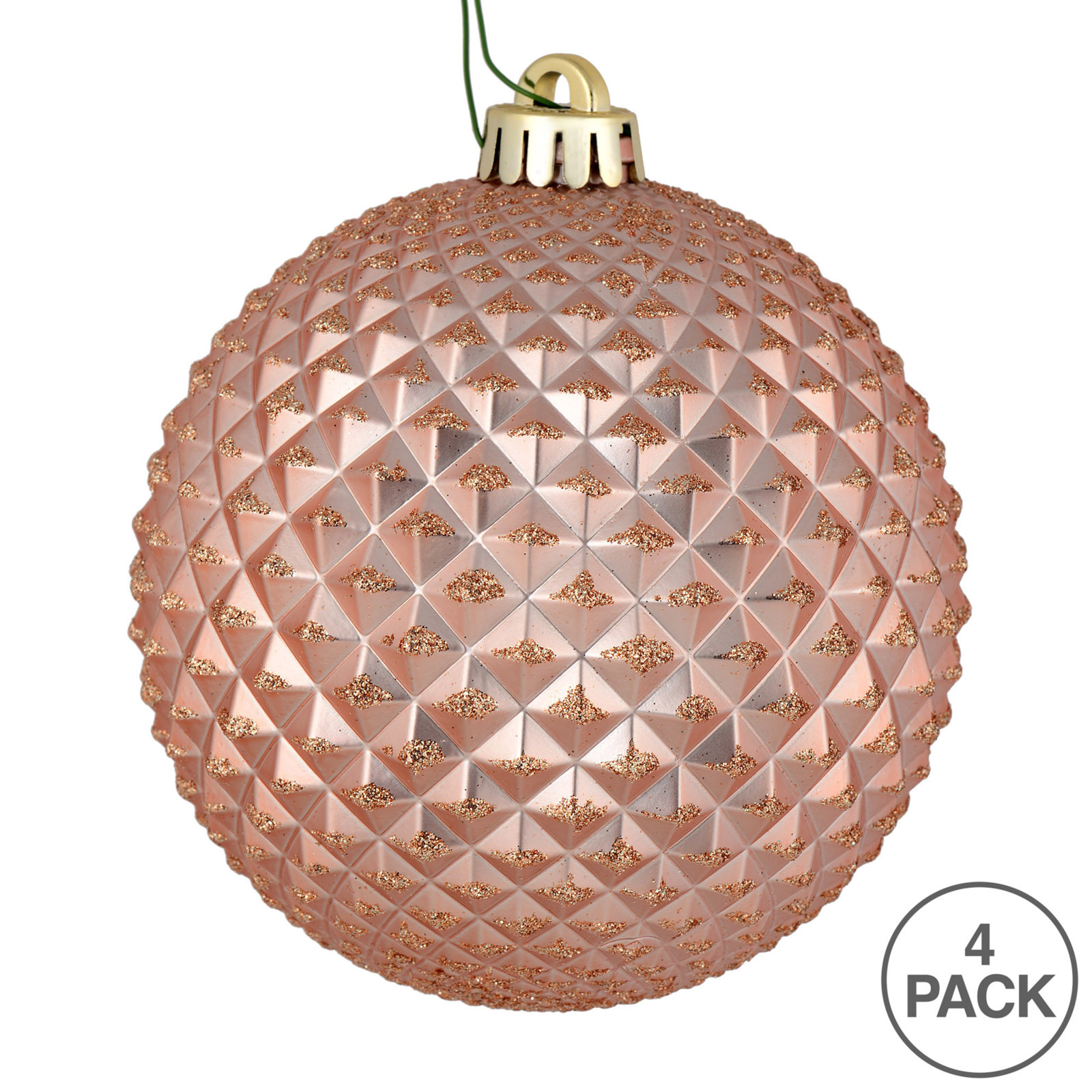 Durian Glitter Ball Ornament, Rose Gold, 6" H x 6" W x 6" D