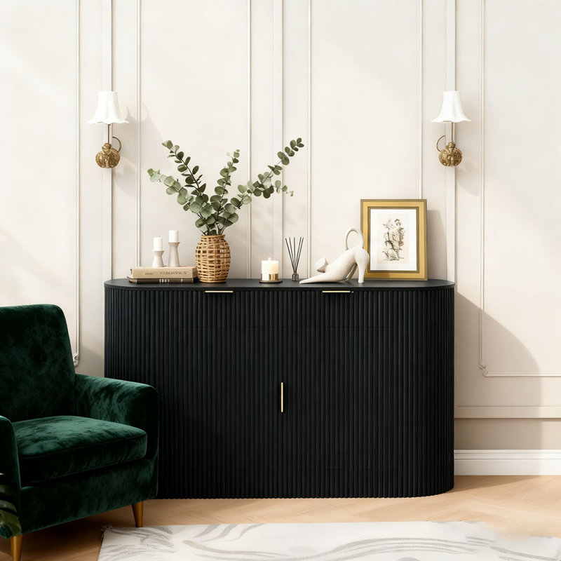 Armoire de rangement moderne 55,1 "avec 2 portes et 2 tiroirs, Noir