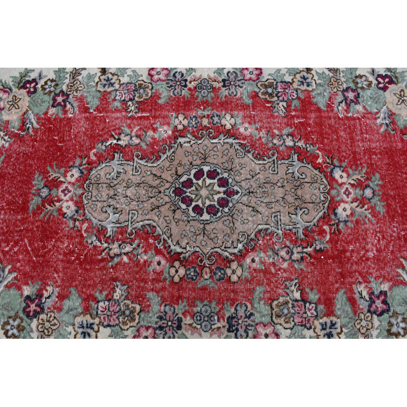Tapis turc Oushak fabriqué à la main avec motif floral antique - Tapis décoratif rétro brun / rose