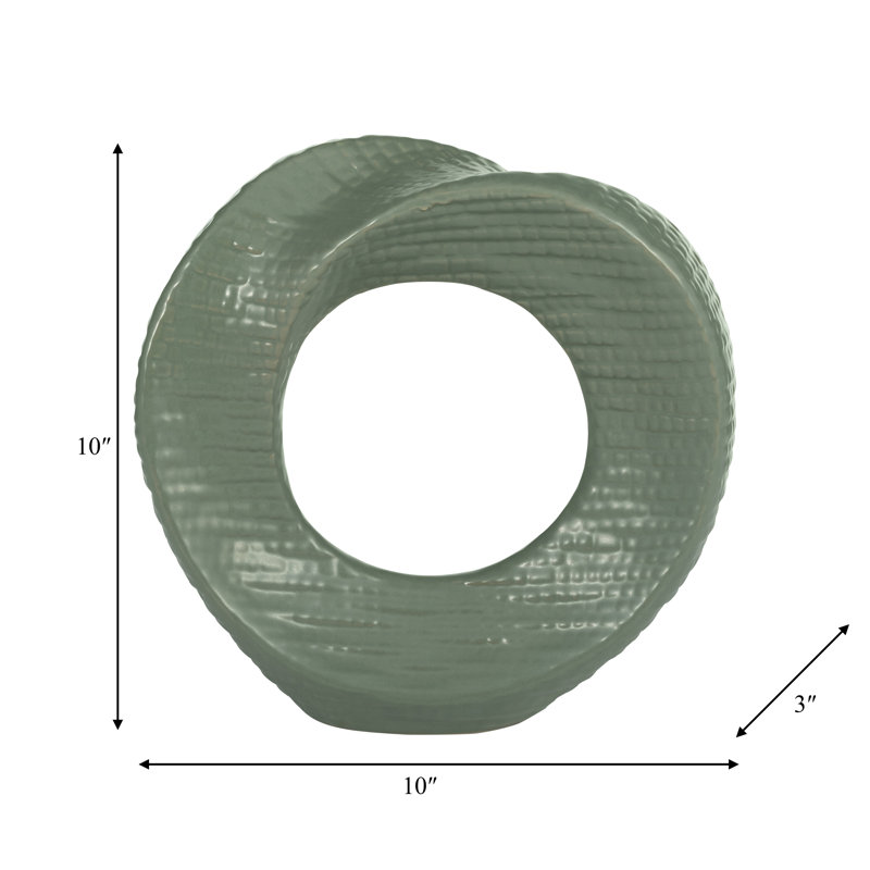 Elysia Ceramic Abstract Decorative Object, 10" H x 10" W x 3" D, Textured Green