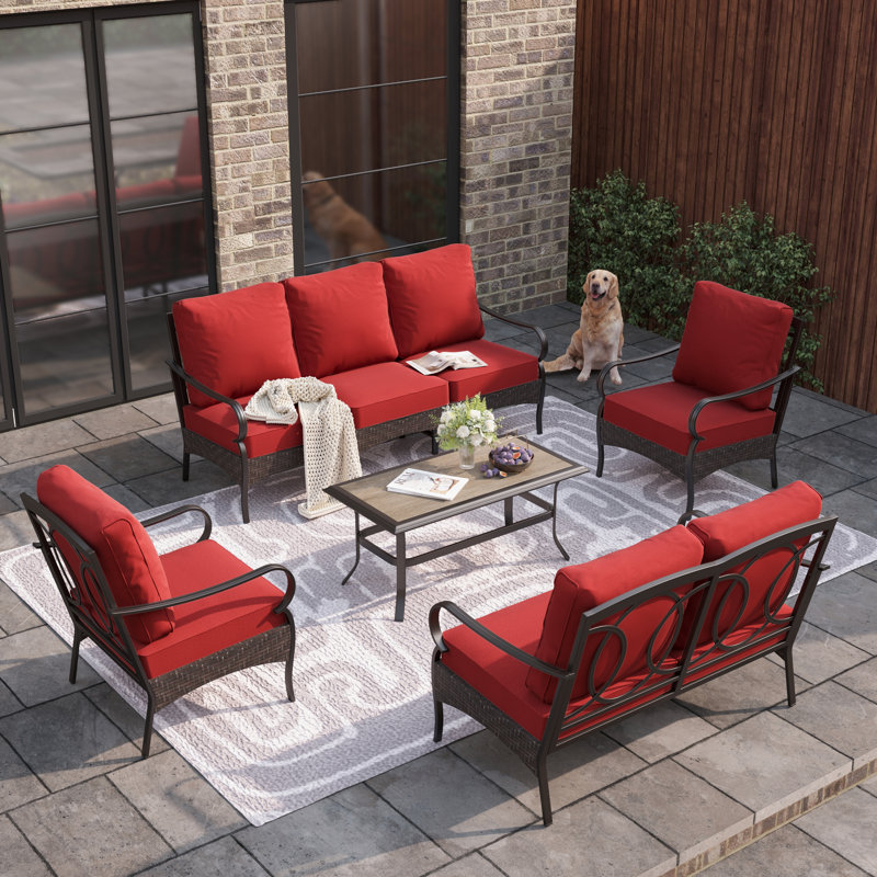 7-person Outdoor Conversation Set With Loveseat, Red