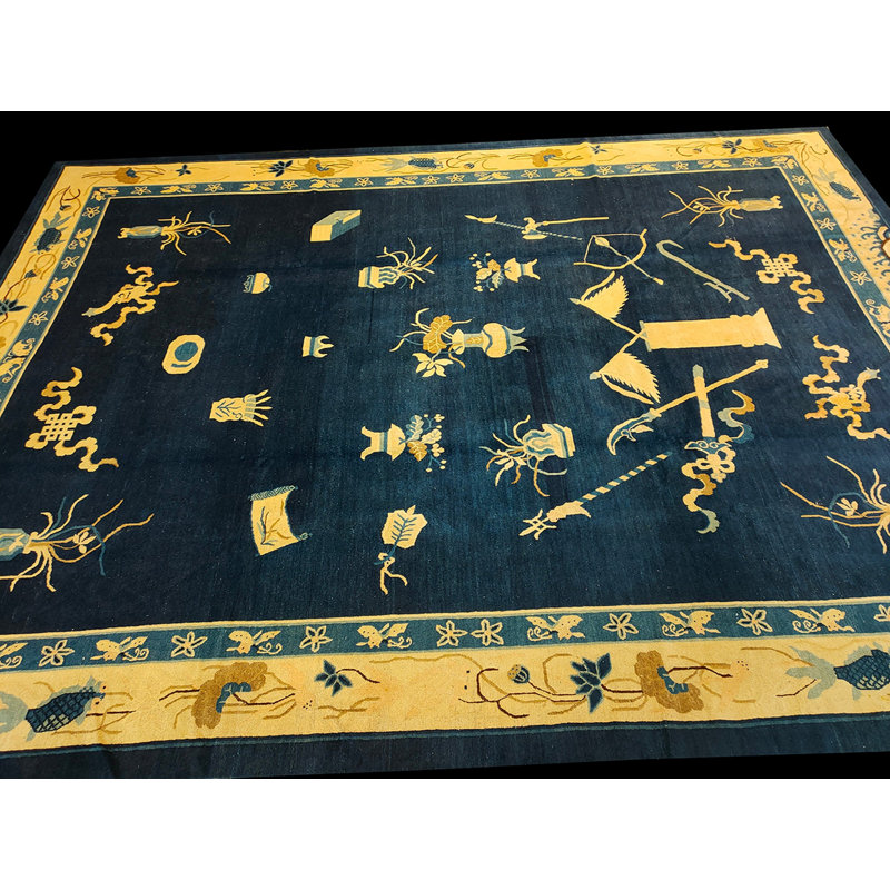 Antique Peking Room Size Wool Beige, Navy Rug