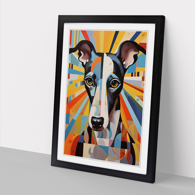 Greyhound Geometric No.2 - Framed Print, Black, 64cm H x 46cm W x 2cm D