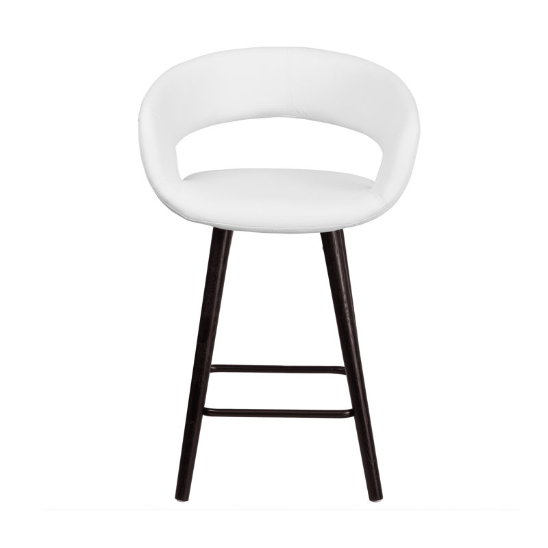 Palafox 24'' High Contemporary Vinyl Counter Height Stool with Wood Frame, White, Bar Stool (30” Seat Height)