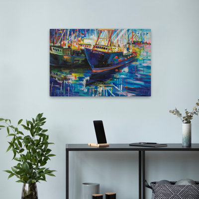 Art bleu et bateaux pour la nuit
