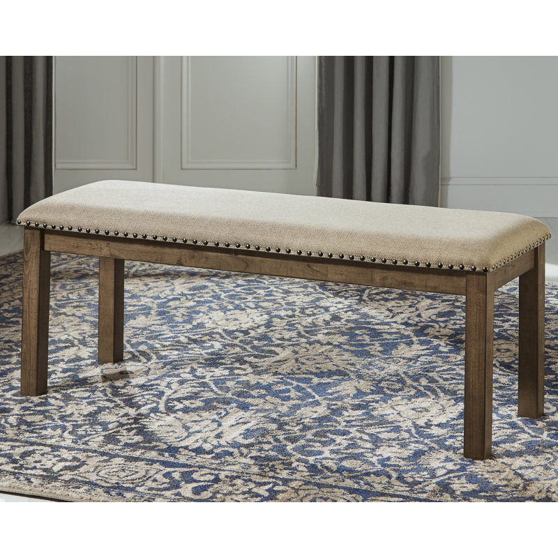 Nutmeg Brown Upholstered Bench with Nailhead Trim
