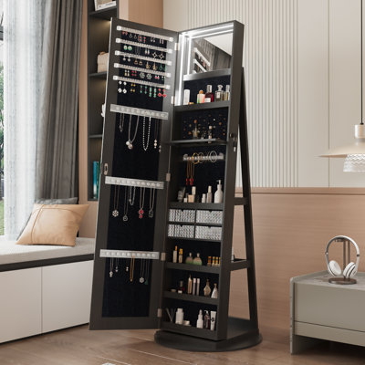 Armoire à bijoux pivotante à 360 ° avec miroir pleine longueur