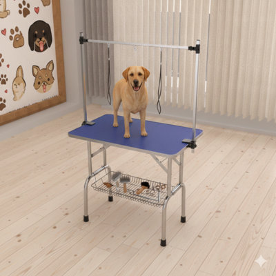 Expansive 42-Inch Grooming Platform for Dogs and Cats, Comes with Adjustable Arm and Clamps, Heavy-Duty Professional Animal Grooming Table, Blue Color