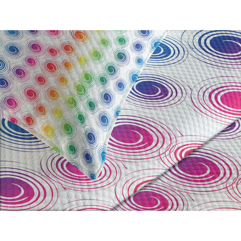 Ambesonne Colorful Bedspread Funky Geometric Retro Multicolor, King Coverlet/Bedspread + 2 Pillow Shams