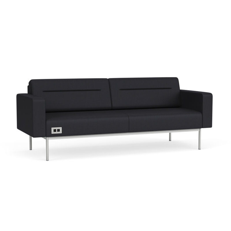 Canapé de réception Darsey, Avec alimentation, Noir Patriot Plus, Argent argent