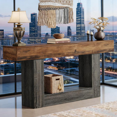 Console rustique en bois avec base en forme de U, canapé étroit pour la décoration du salon et du vestibule