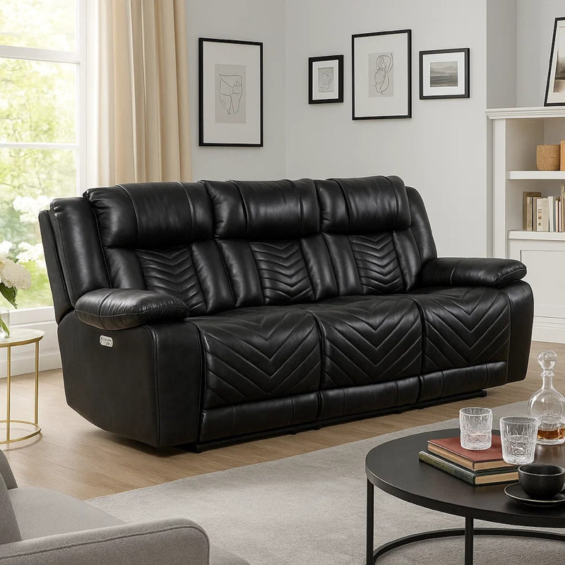 Canapé inclinable électrique Hem avec porte-gobelets rabattables en similicuir noir