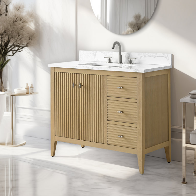 Ensemble de meuble-lavabo simple 36 po, Nickel brossé, Chêne naturel linéaire
