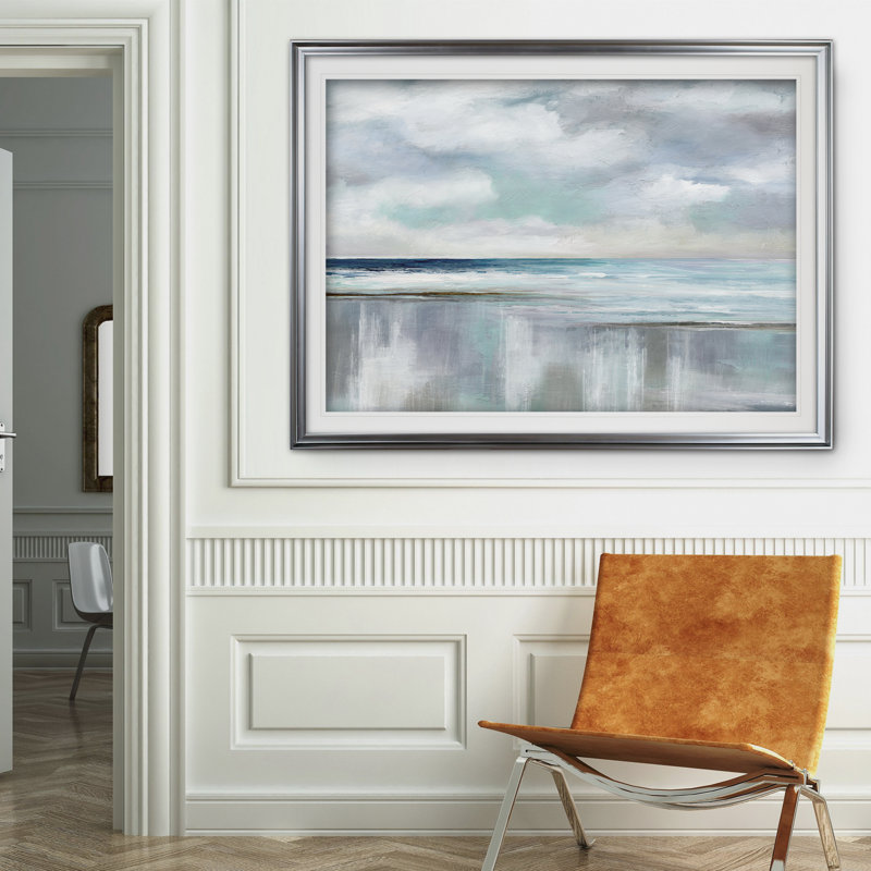 « cyan », reproduction de peinture à l’acrylique encadrée, H 24 po x l 32 po x P 1,5 po, Argent