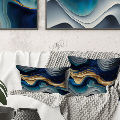 Vibrant Blue And Gold Agate I - Abstract Transitional Printed Throw Pillow