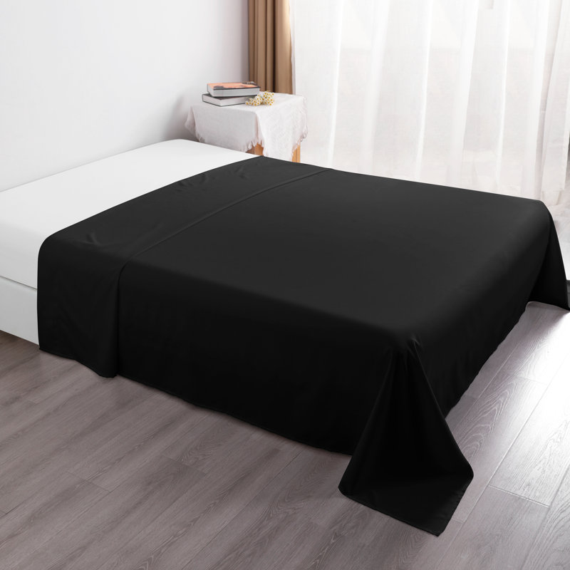 Drap plat en microfibre , Noir, Drap plat pour lit simple