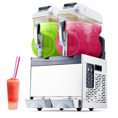 Commercial Double Tank Slushie Machine – 15L x2 / 8 Gal, Stainless Steel, Self-Cleaning, for Bars & Restaurants