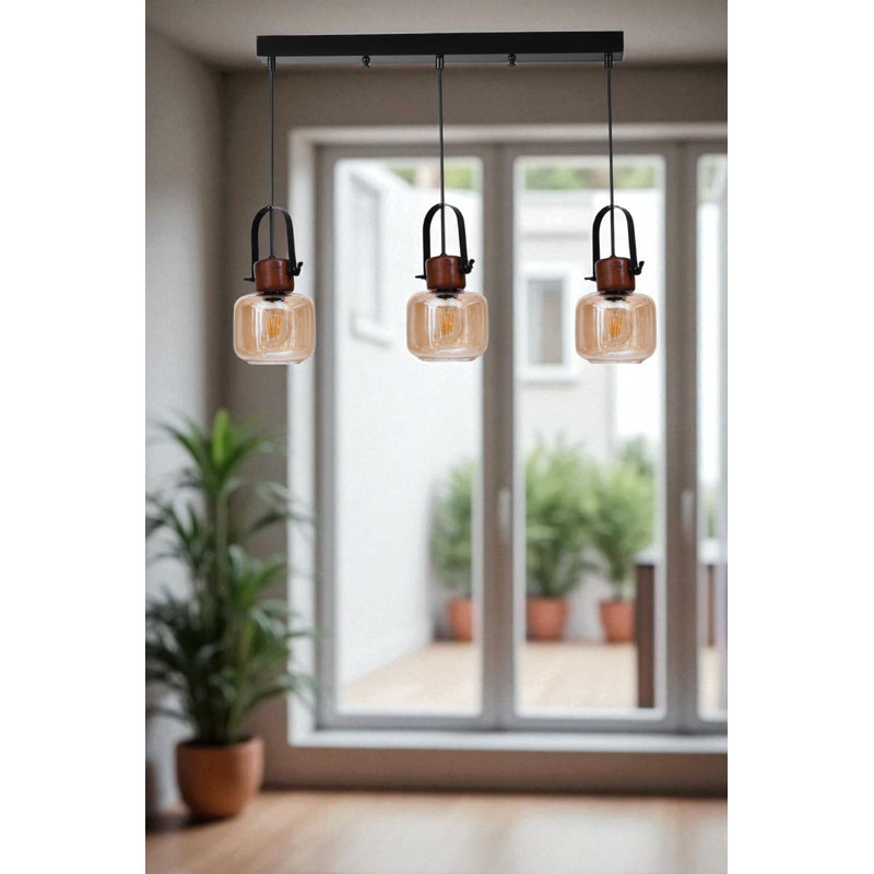 Élégant lustre en métal, hauteur réglable, finition miel et noyer, 15,0 x 5,9 pouces | Plaque de base: 21,7 po x 2,4 po x 1,2 po | 3 x douilles E27 (40 W maximum) | pour la salle à manger et les espaces de vie, design élégant et fonctionnel