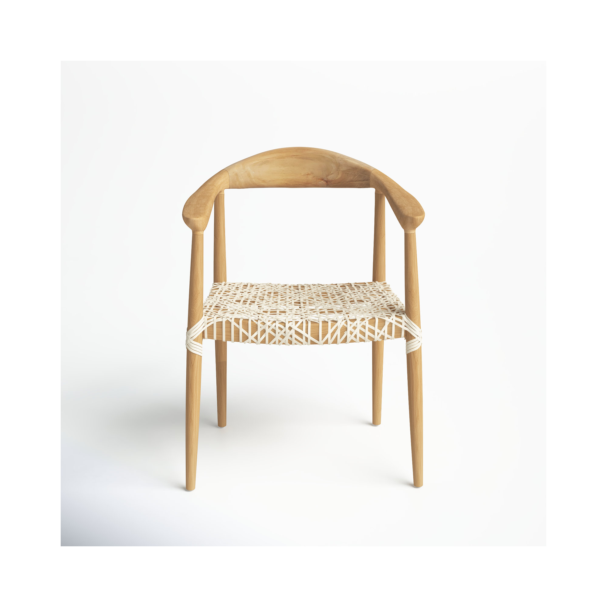 Kazbah Leather Dining Arm Chair, Light Oak/White