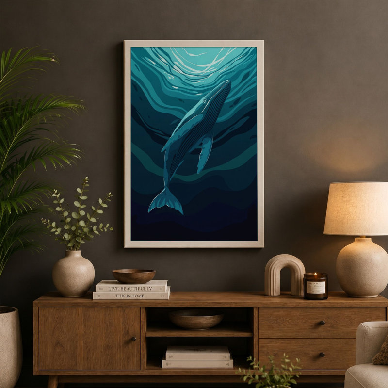 Whale Rising Coastal - Wrapped Canvas, 24x16 - 61.0 x 40.6 cm, Cream Border