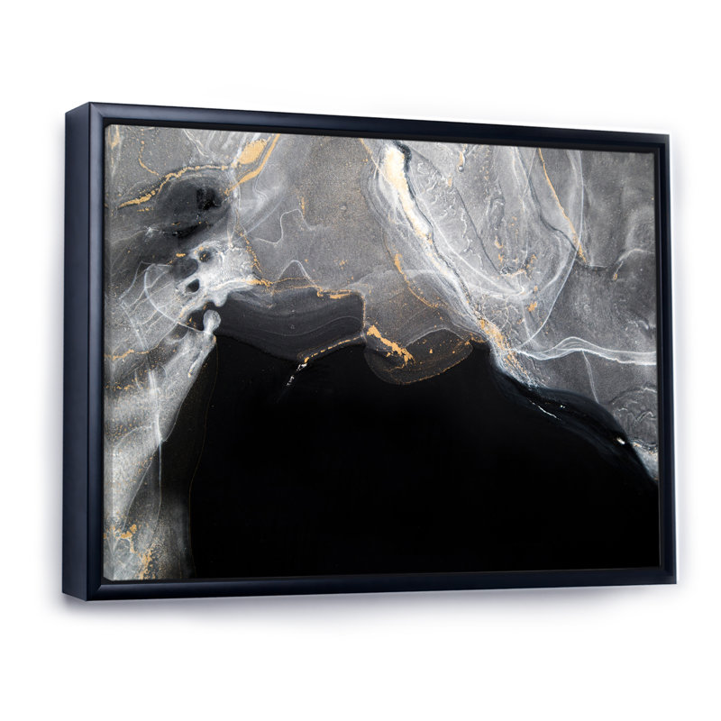 Marbre noir et gris Gloden, ondulations d'art II - œuvre d'art moderne sur toile, H 30 po x l 40 po x P 1,5 po