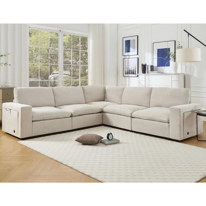 Canapé moderne 5 places, Lin beige