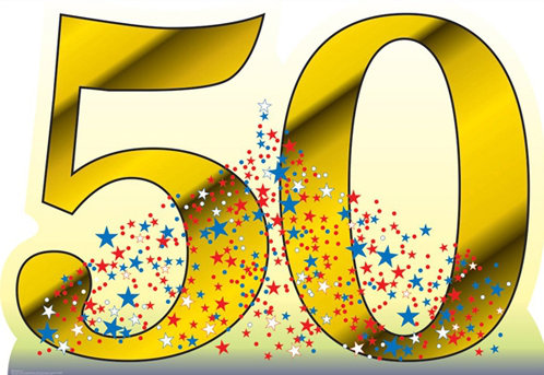 Golden Number 50 Cardboard Standup with Star Confetti