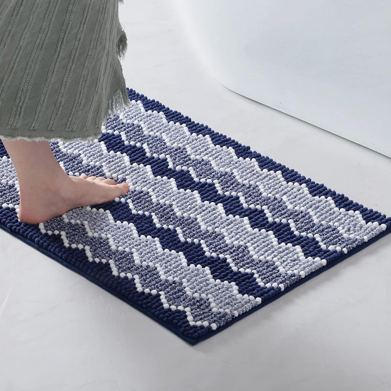 Hayzley Soft Luxury Bathroom Absorbent Shaggy Chenille Bath Rugs, Durable Non-Slip Plush Rug Mat, 26.00" W x 44.00" L, Navy