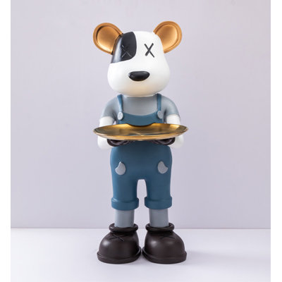 Figurine d'ours en dessin animé avec plateau de rangement, objet de décoration pour la maison.