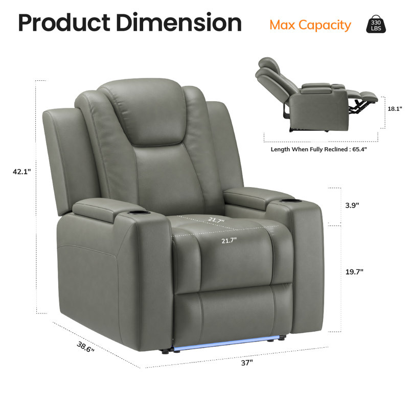 Fauteuil inclinable électrique rétro en cuir écologique, Gris