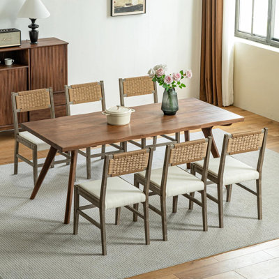 18.5" Inches Wide Cane Back Dining Chair, Modern Upholstered Accent Chair With Rattan Back, Suitable For Dining Room, Kitchen, Restaurant,Black(Set Of 6)