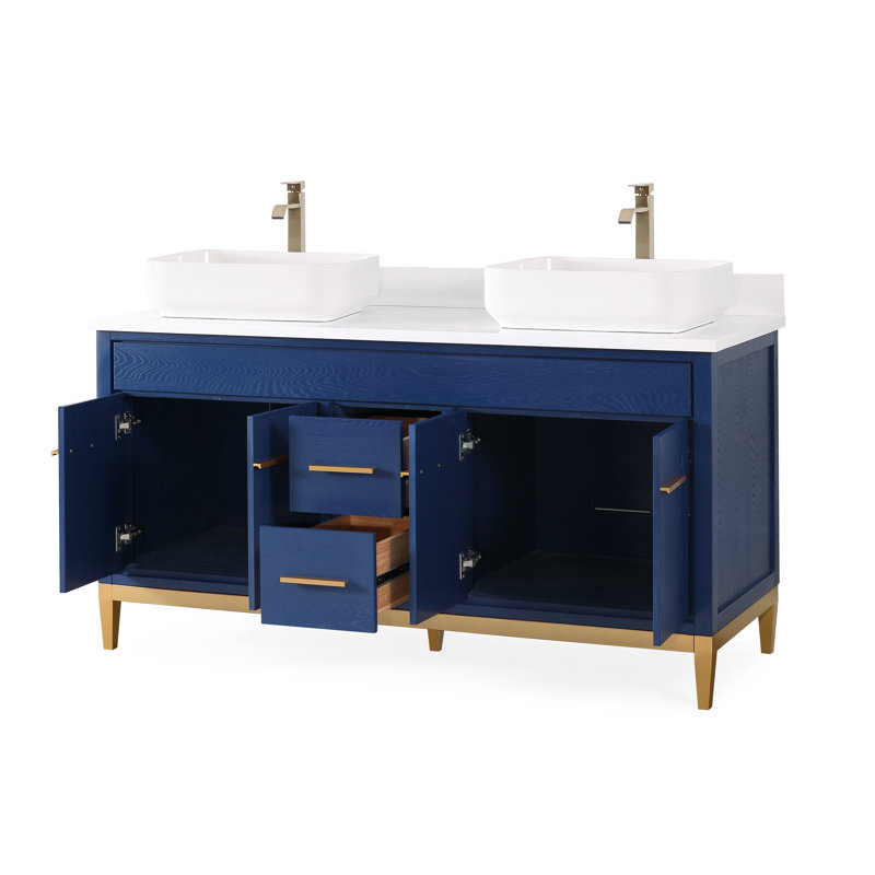 Ensemble de meuble-lavabo double 60 po Hildy, Bleu