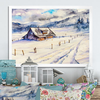 Winter Mountain House Landscape - reproduction de cadre photo sur toile