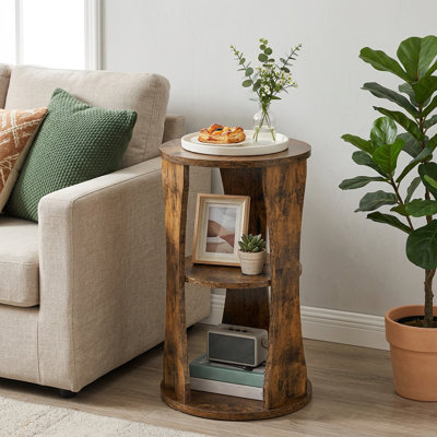 3-Tier Wooden Round End Table with Storage Shelves,for Small Spaces,Living Room,Bedroom