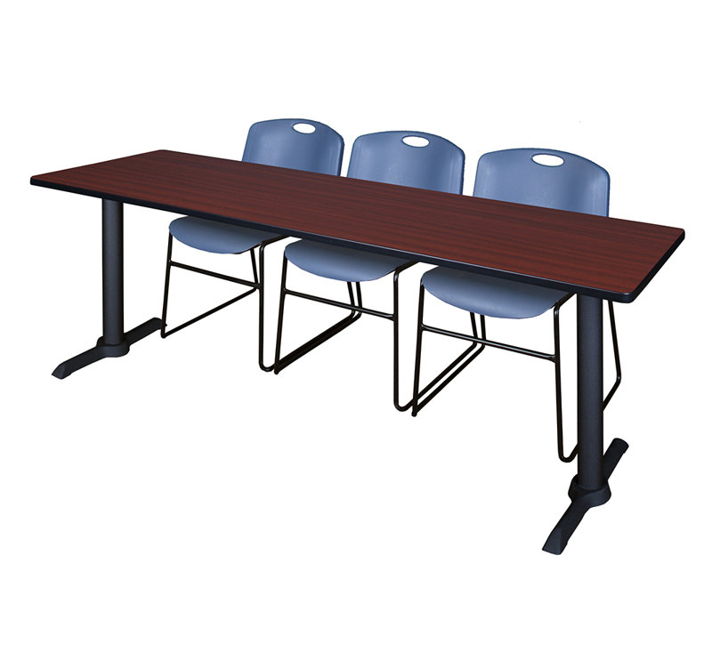Table de formation Neyland Cain T-Base et 3 chaises empilables Zeng, Bleu, Gris