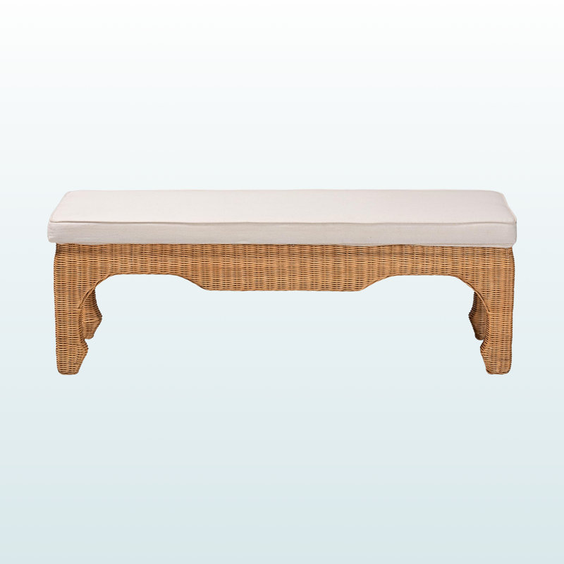 Banc en rotin naturel Atwell de style Ming avec coussin - une option boho chic pour l'entrée, la chambre à coucher ou le salon