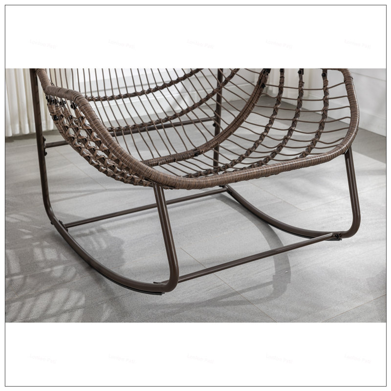 Oversized Wicker Egg Rocking Chair With Thick Cushion, Durable And Comfortable For Indoor And Outdoor Use, Beige