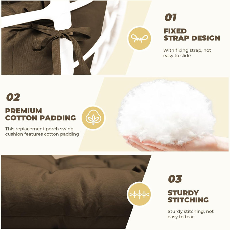 Coussin de chaise à œufs imperméable de 7 po d'épaisseur avec appui-tête brun