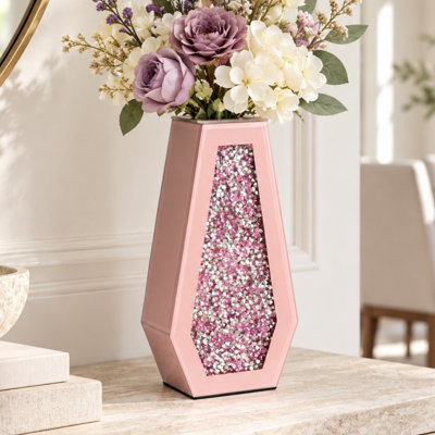 Cerrie 14" Pink Tall Glass Table Vase Modern Glam Stylish