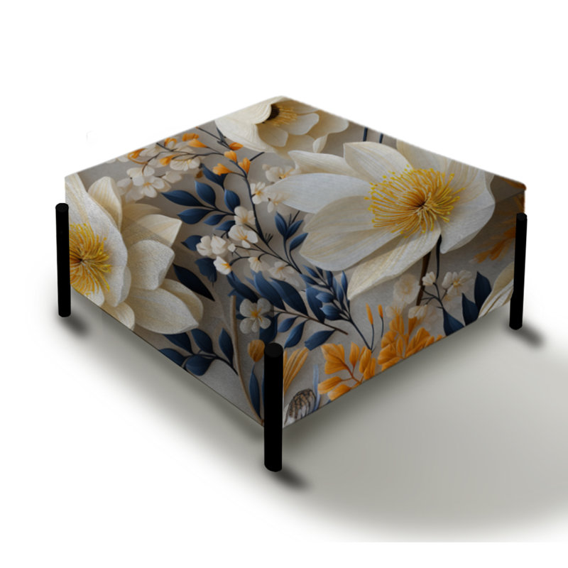 Grand repose-pieds carré bleu foncé et blanc à motif de jonquille Allure