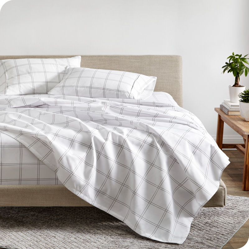 Microfiber Geometric Sheet Set, White/Graphite, Twin Sheet Set + Fitted Sheet + Pillowcases