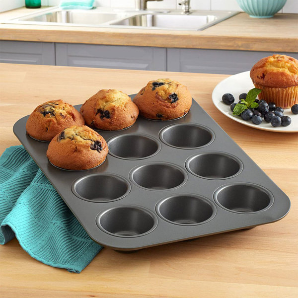 Steel Muffin Pan For 12 Large Muffins, Non-stick, 35 X 26.5 Cm, Cupcake Pan,  Brownie Pan, Cake Pan
