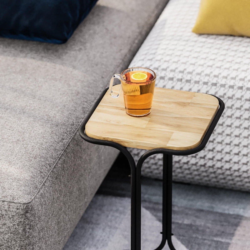 Modern Coffee Table with Metal Frame, Black & Natural Finish, 11.8 x 20.5 x 11.8 inches | 100% Solid Wood, Disassembled for Easy Shipping | Trendy Industrial Design, Perfect for Living Room & Lounge Spaces