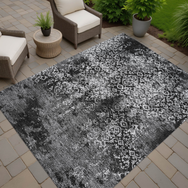 Machine Washable Indoor/Outdoor Chantille ACN2713 Casual Rug, 10' x 14', Black