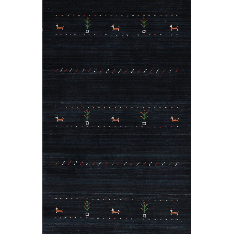 Tapis tribal bleu foncé foncé Gabbeh 3 x 5
