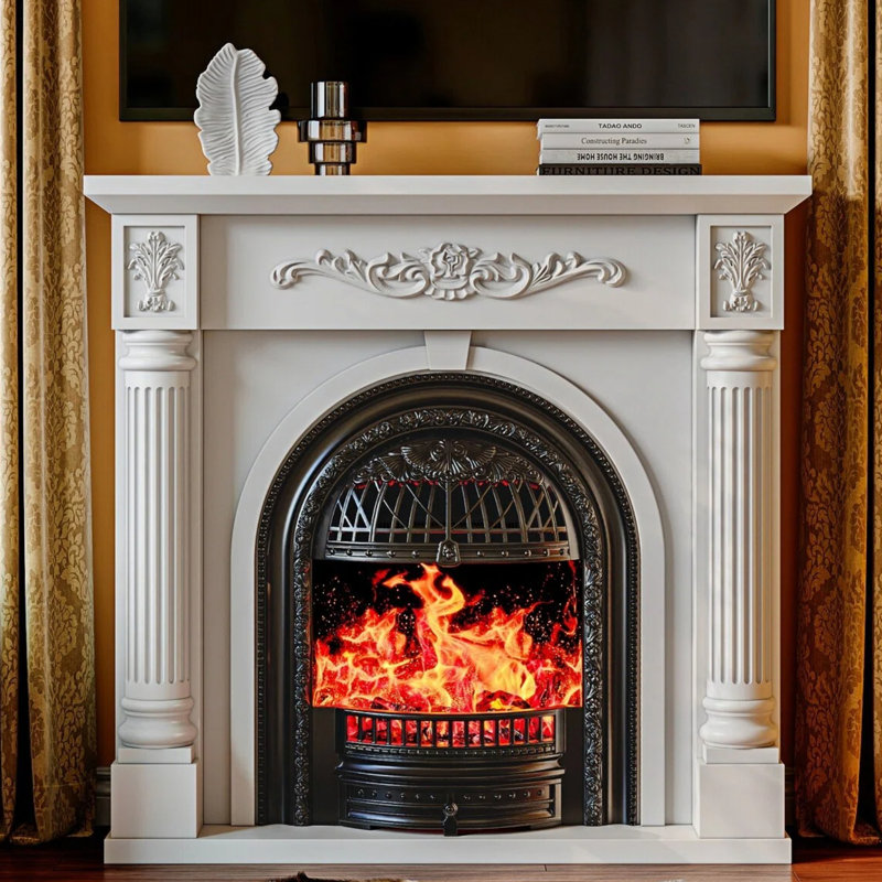 45 Inch Electric Fireplace with Mantel,Solid Wood Roman Column Electric Fireplace Heater with Black Birdcage Insert for Living Room