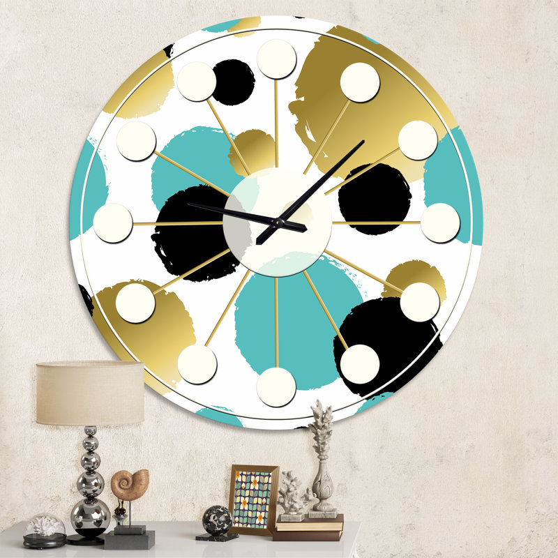 Or et cercles bleus - horloge murale moderne Mid-Century, Moyenne