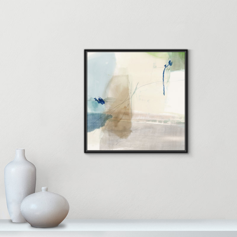 «Aquamarine Whispers II» par Casa Fine Arts, Toile avec cadre flottant noir, Pas de tapis, H 25,5 po x l 25,5 po x P 2 po
