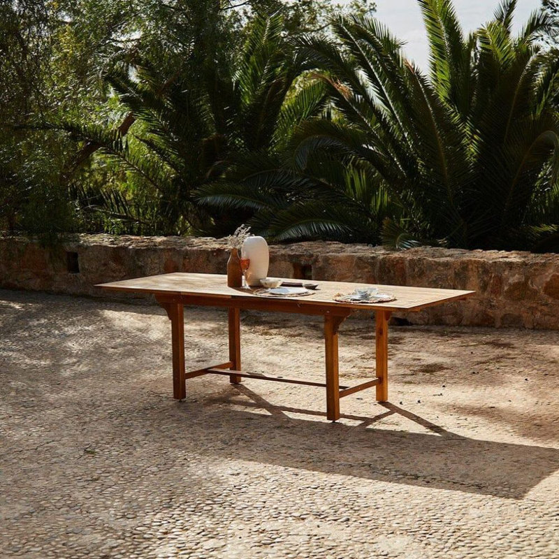 Sirmans 8 - Person Acacia Wood Patio Dining Set with Extendable Rectangular Table, 75cm H x 90cm W x 140cm L, No Cushions
